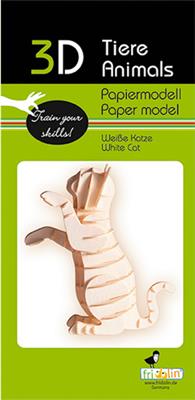 3D Paper Model - White Cat