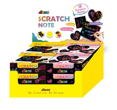 Avenir Scratch: NOTE À GRATTER 9x9x3cm, 50 pages, modèles ass., en présentoir, 3+