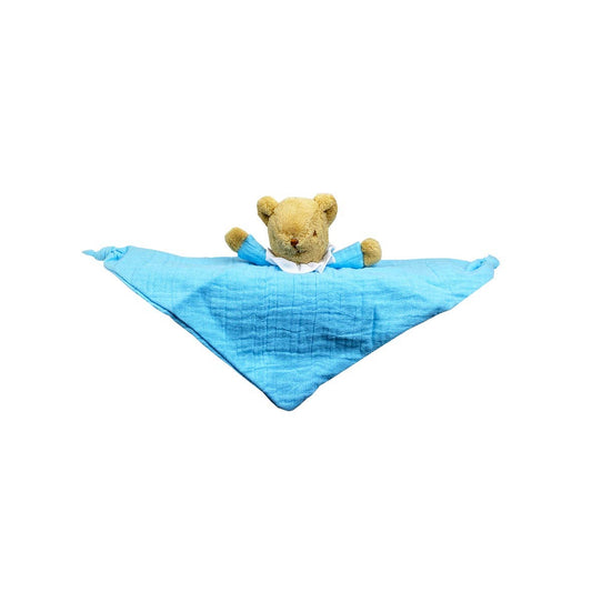 Triangle Bear Comforter with Rattle - Organic Sky Blue Cotton
