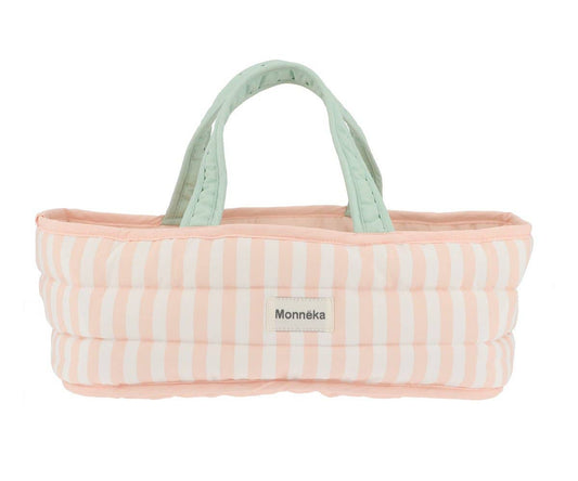 Pink Striped Doll's Moses Basket