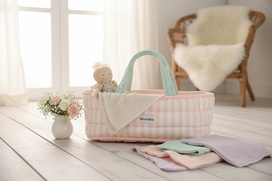 Pink Striped Doll's Moses Basket