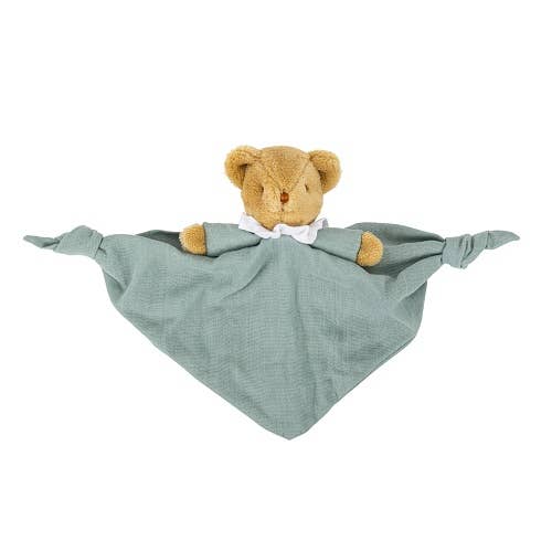 Triangle Bear Comforter with Rattle - Celadon Organic Cotton