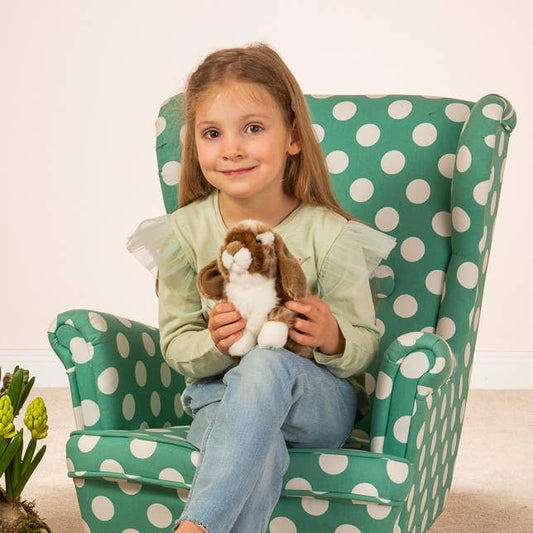 Dark brown and white sitting rabbit plush toy