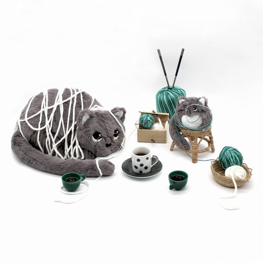 LES PTIPOTOS - PLÜSCHTIER KATZE MAMA & BABY GRAU 32CM