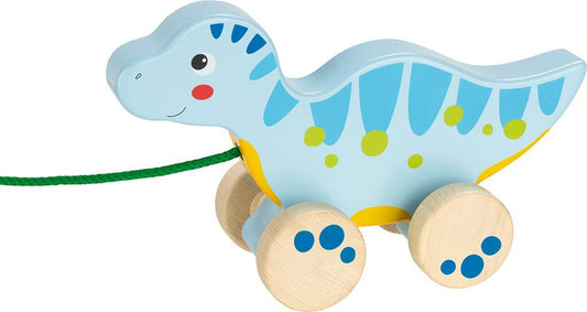 Blue Wooden Pull Along Dinosaur 