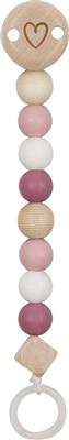 Goki Baby Accroche Tétine: COEUR L21cm, rose, bois et silicone