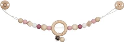Goki Baby Hochet pour Landau: COEUR rose L40cm, avec clips, en bois et silicone