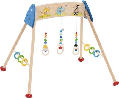 Goki Baby Gym: ANIMAUX SAUVAGES 70x58x54cm, avec son des animaux, 3 hauteurs réglables, bois, 2x AAA piles incl.