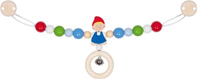 Goki Baby Hochet pour Landau: GARÇON L40cm, avec clips, en bois, en boîte fenêtre