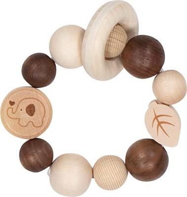 Goki Baby Hochet: ÉLÉPHANT diam.8cm, avec élastique, bois, en boîte fenêtre