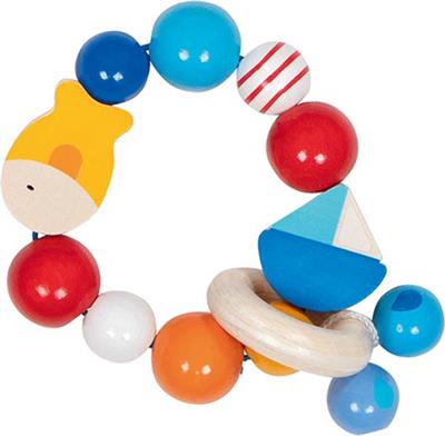 Goki Baby Hochet: BATEAU, POISSON diam.8,5cm, avec élastique, bois, en boîte fenêtre