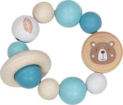 Goki Baby Hochet: OURS diam.9cm, avec élastique, bois, en boîte fenêtre