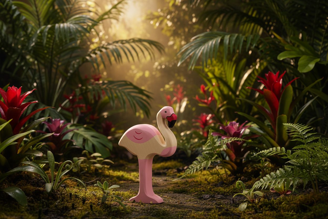 Wooden Flamingo Figurine