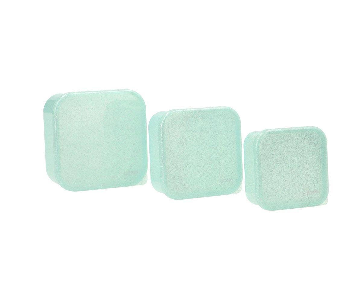 3 Aqua Turquoise Glitter Lunch Boxes