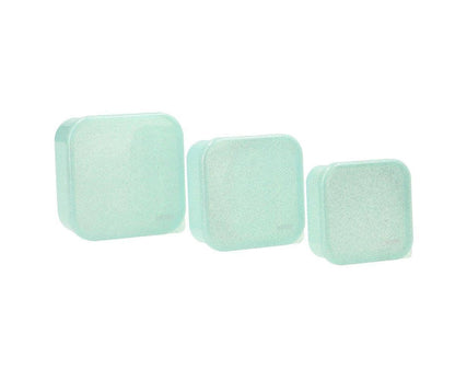 3 Aqua Turquoise Glitter Lunch Boxes