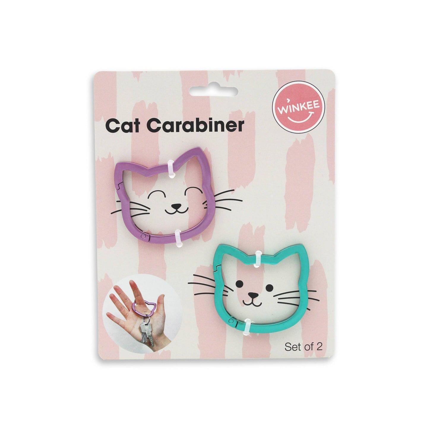 Pink and turquoise Cats carabiner set