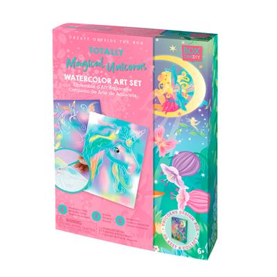 Box Candiy: Totally Licorne Magique - COFFRET D'AQUARELLES, avec 5 cartes d'aquarelle, 1 porte porte papier aquarelle, 2 pinceaux et 6 couleurs d'aquarelle, en boîte cadeau 4x17x23cm, 6+