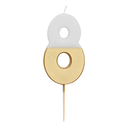 White & Gold Birthday Number Candle - 8