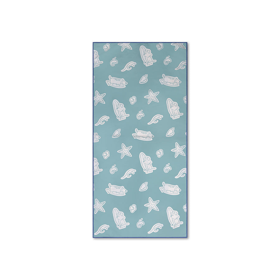 Microfiber Beach Towel - Green - Surf Dogs - 135 x 65 cm