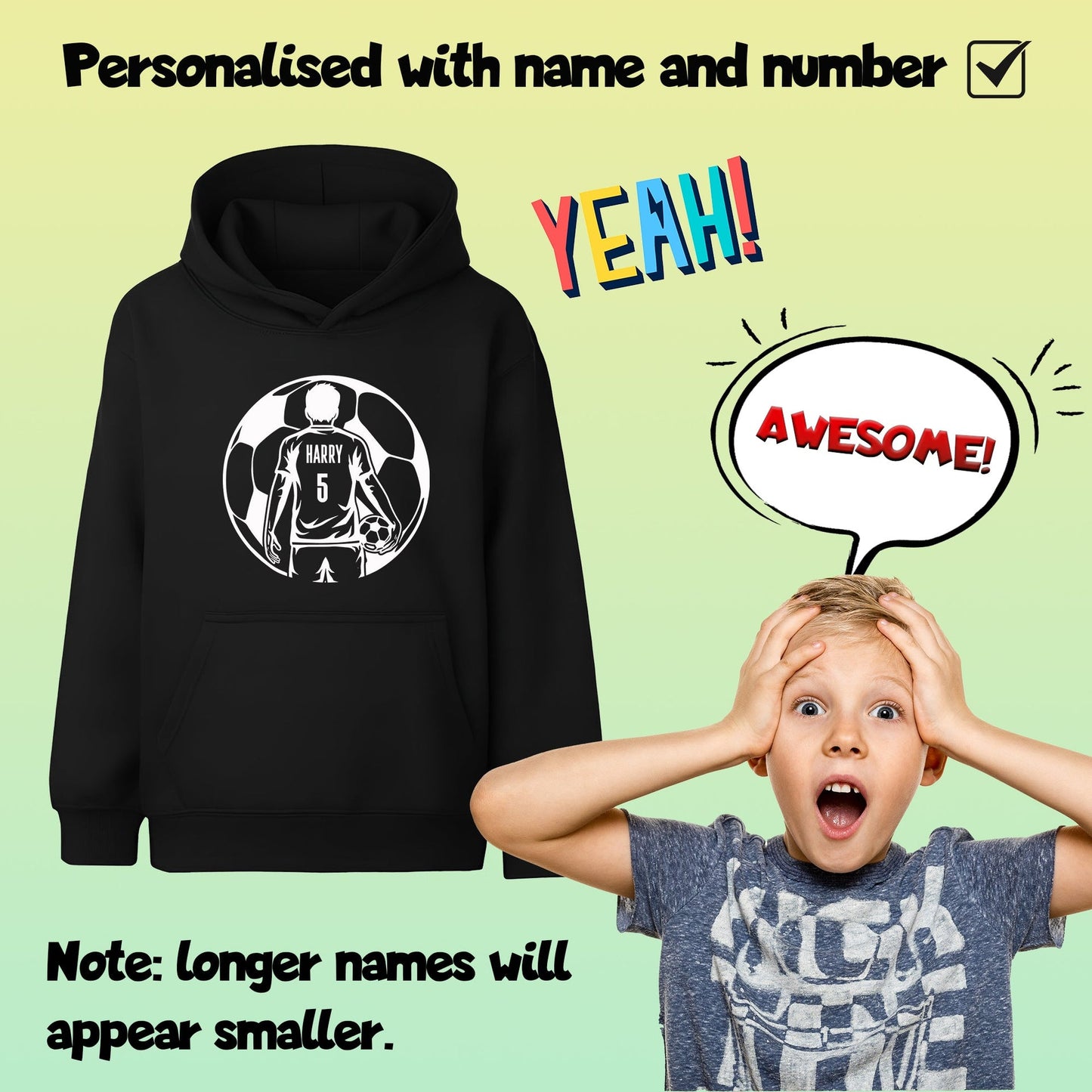 Sweat à capuche football – Fringoo football noir for Boys Cotton Rich Soft Hooded – football Ball noir
