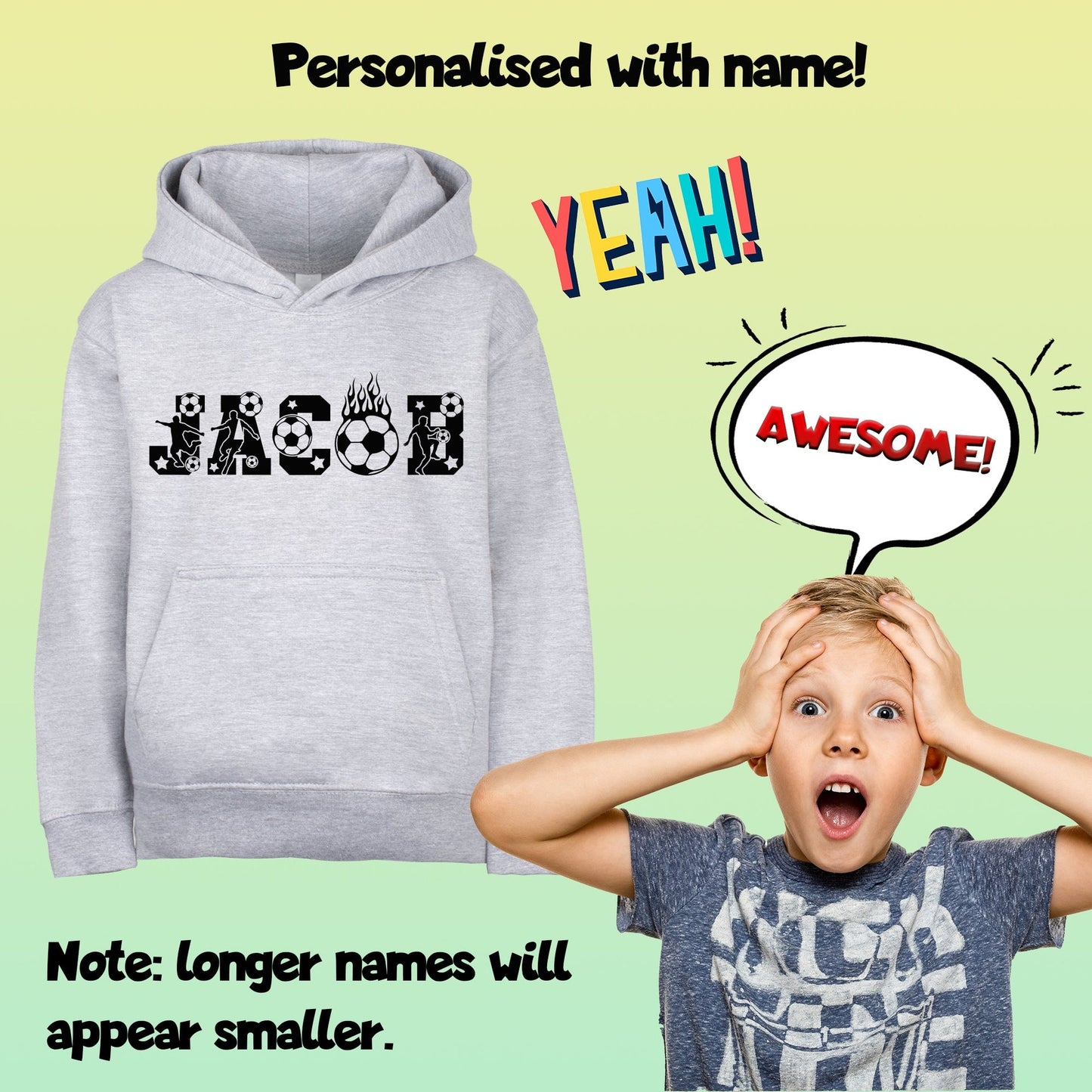 Sweat à capuche football – Fringoo football gris for Boys Cotton Rich Soft Hooded – football Alphabet gris