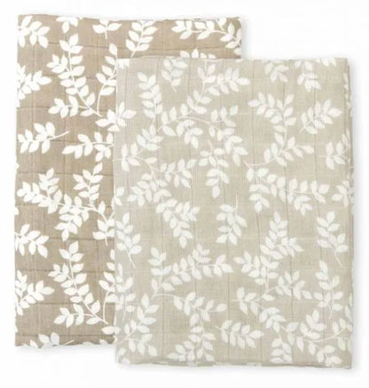 Pack de 2 Langes Coton Bio Feuilles Taupe A Little Lovely Company - OFCK.fr