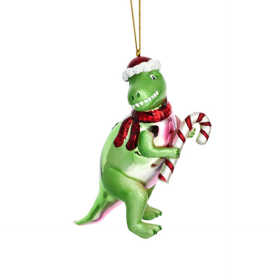 T-Rex Christmas Bauble with Candy Cane