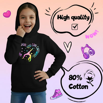 Fringoo Gymnastic Sweat à capuche for enfant Cotton Rich Soft Hooded Sweatshirt- Gymnastic CartWheel- noir