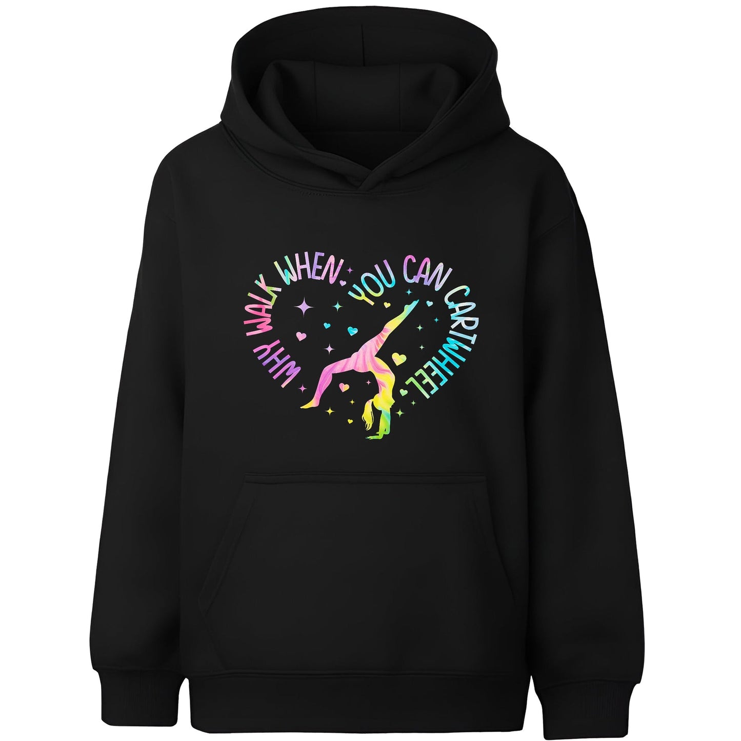 Fringoo Gymnastic Sweat à capuche for enfant Cotton Rich Soft Hooded Sweatshirt- Gymnastic CartWheel- noir