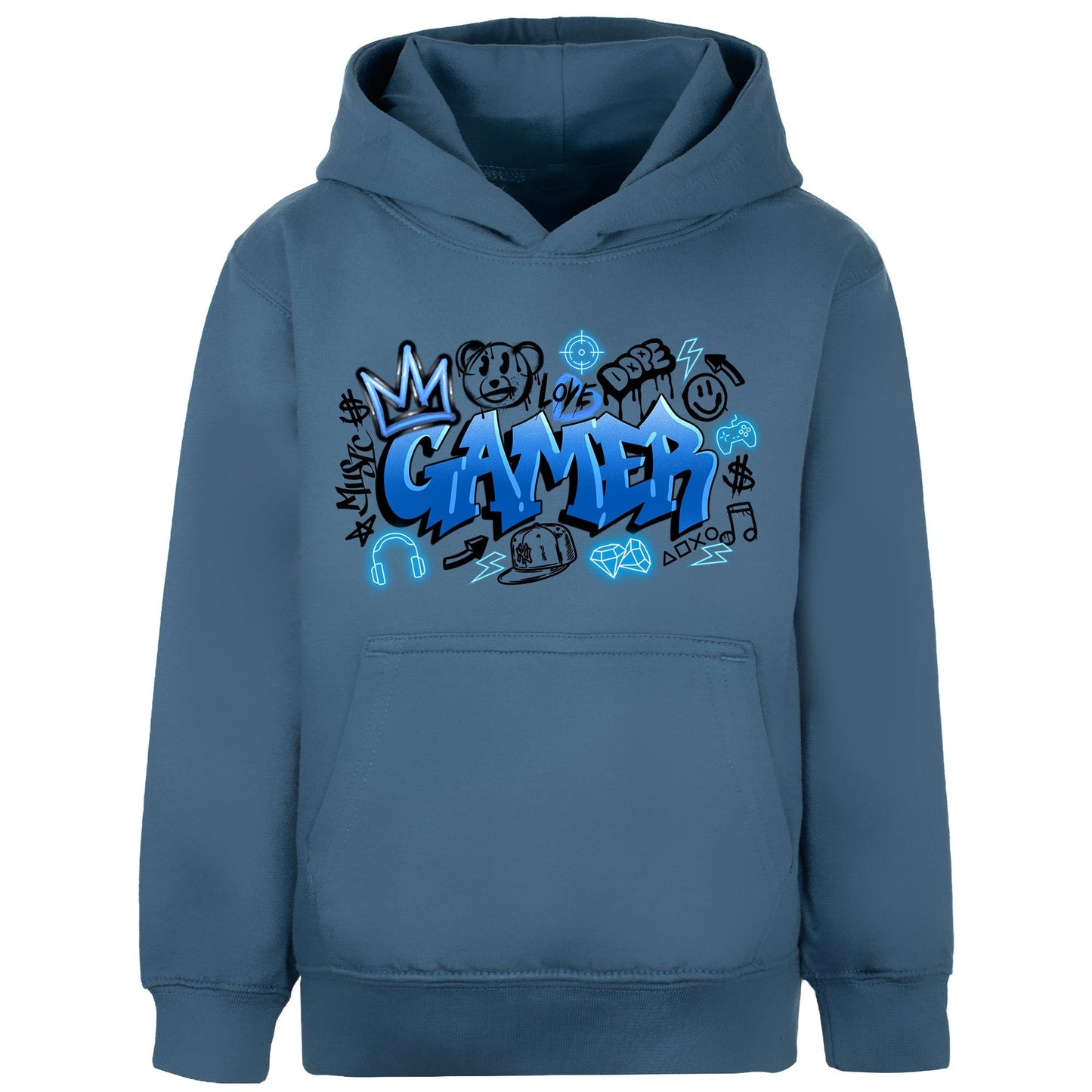 Fringoo gamer Sweat à capuche garçon Cotton Rich Soft Hooded Sweatshirt- gamer Graffiti bleu