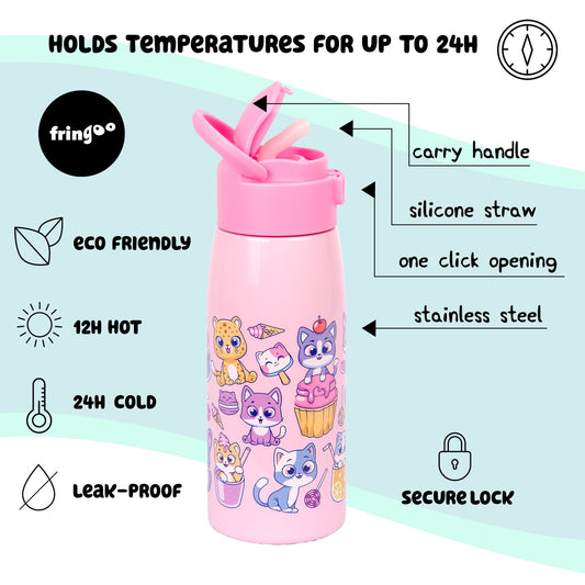Gourde en acier inoxydable avec paille – acier inoxydable Bottle 350ml – Cats & Sweets