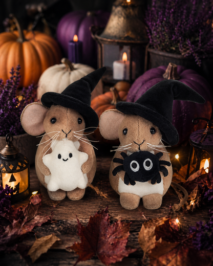 Peluche Souris d’Halloween avec Fantôme – 11 cm