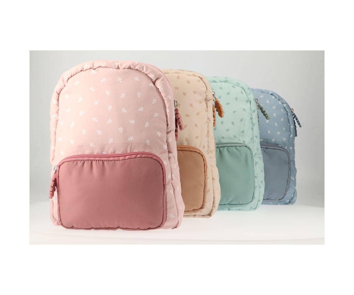 Children's Padded Backpack with Leaves Design - Sand Color