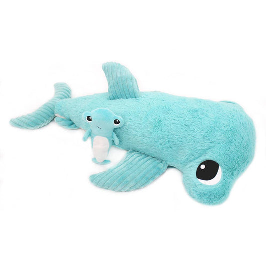 Ptipotos Plush Toy Mother and Baby Hammerhead Shark - Aqua Blue