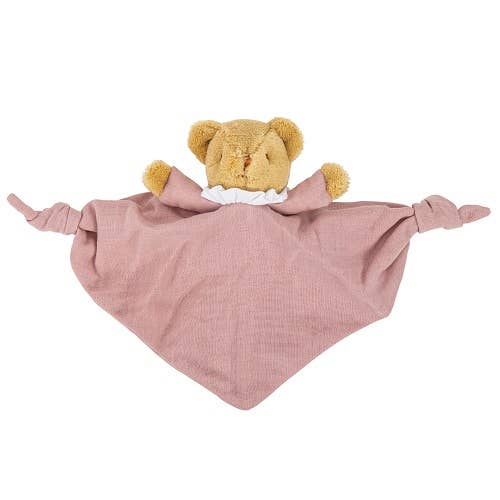 Teddy Bear Comforter with Rattle - Organic Cotton Old Rose