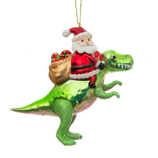 Santa Claus on a Dinosaur Christmas Bauble