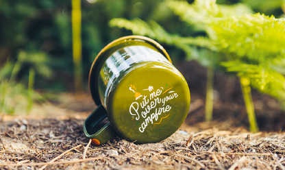 “You Find Me Outdoors” Enamel Mug