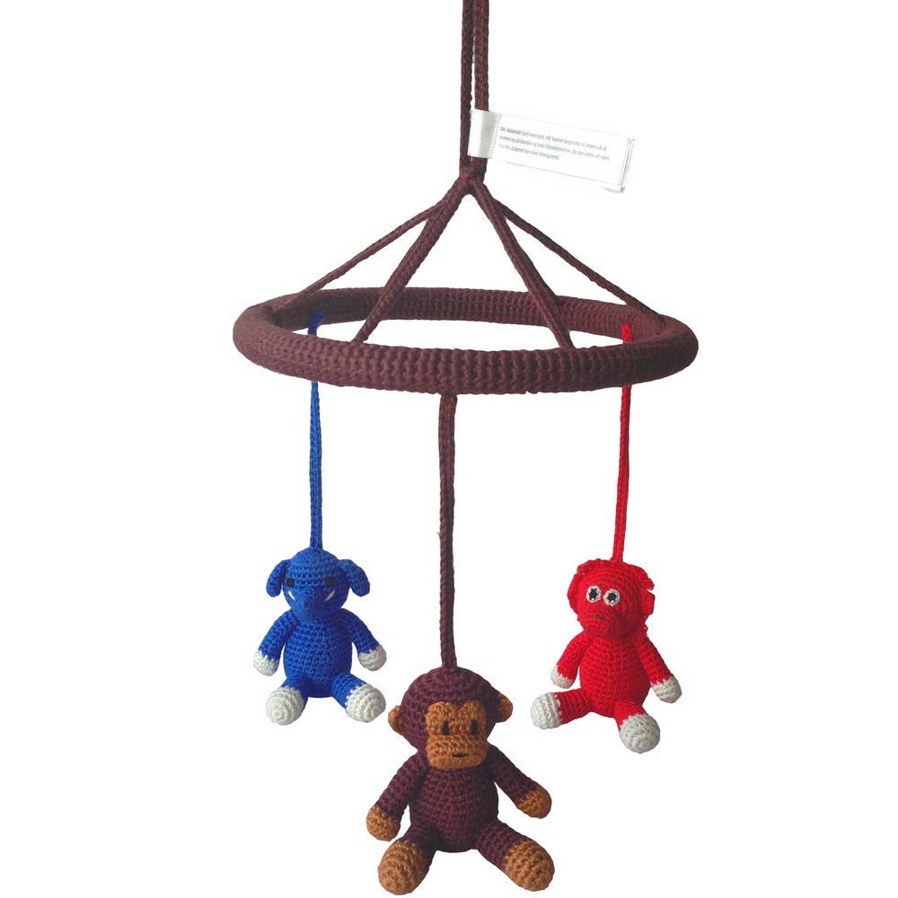 Mobile with elephant, monkey and orangutan