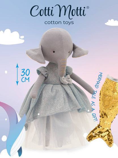 Ali the Elephant Plush Toy: Light blue dress, 29 cm, suitable from 0 months