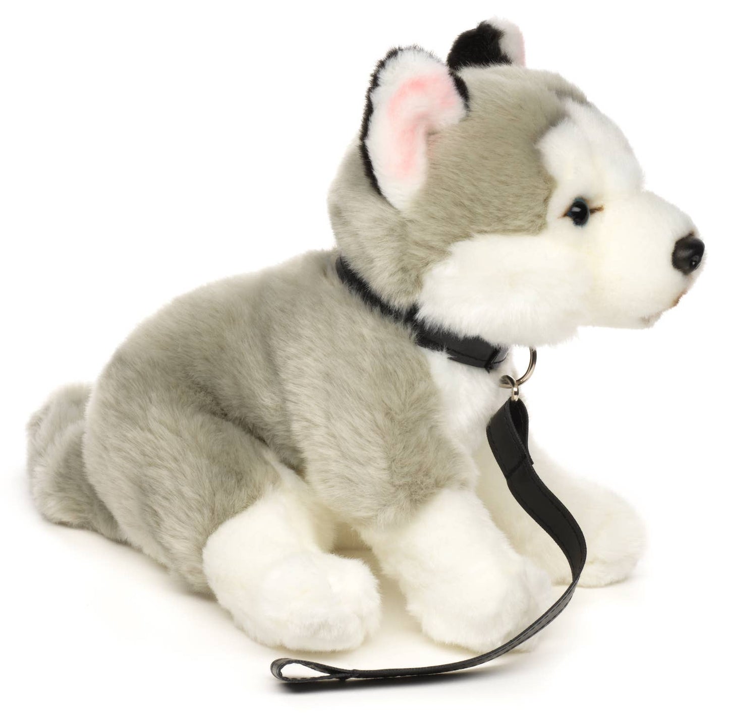 Grey Husky plush toy, sitting (with leash)