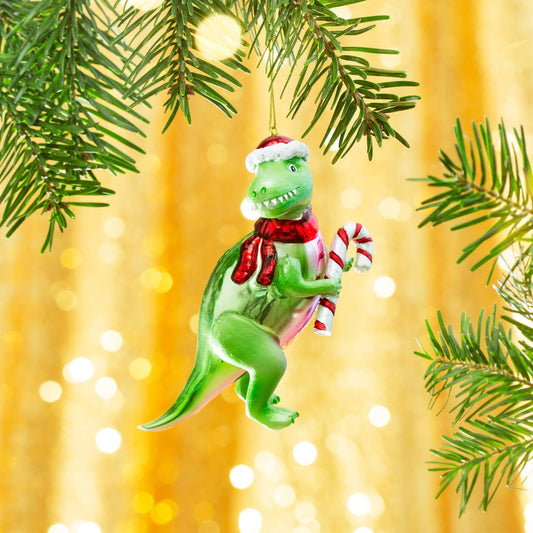 T-Rex Christmas Bauble with Candy Cane