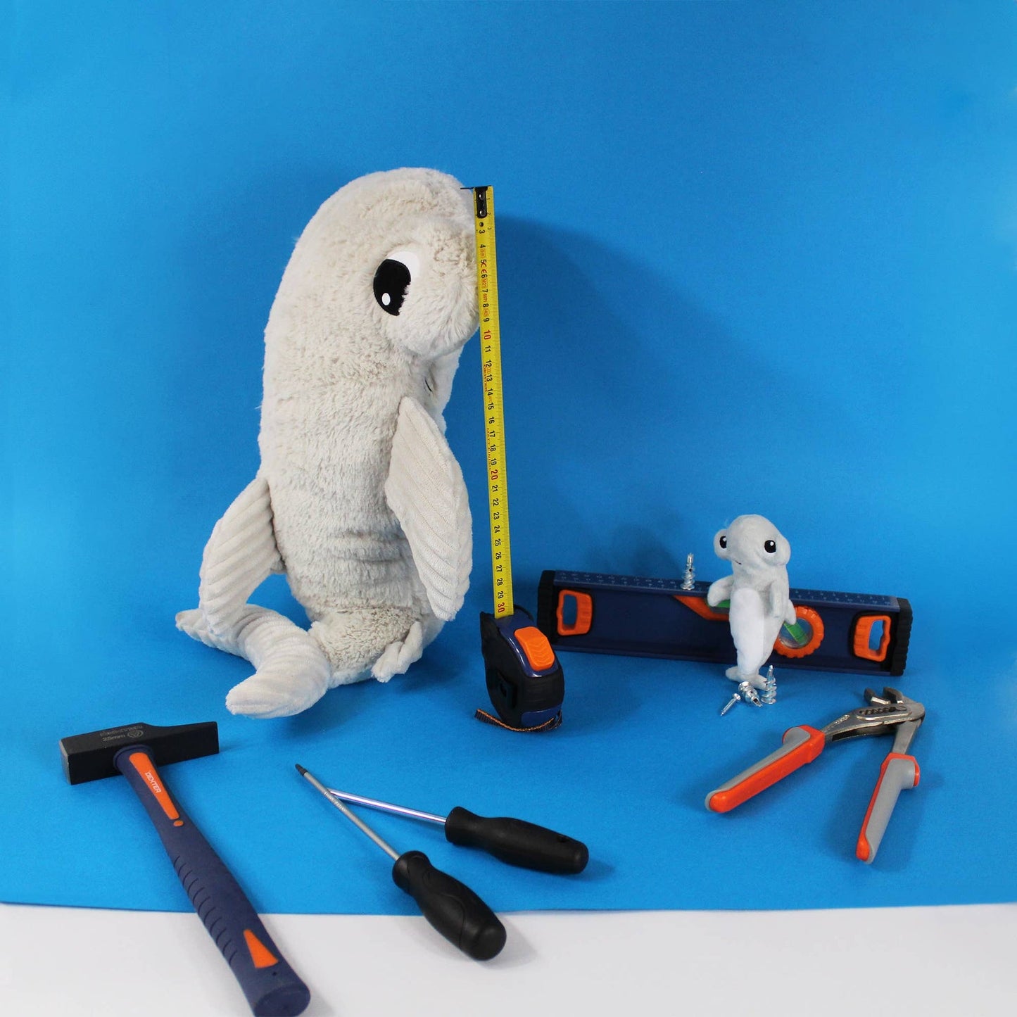 Ptipotos Plush Toy Mother and Baby Hammerhead Shark - Light Grey