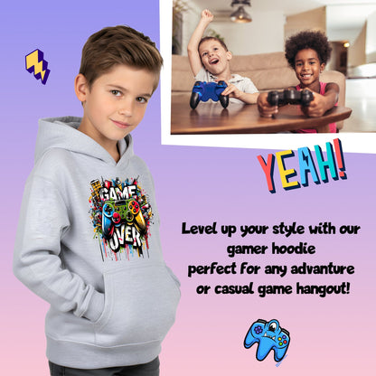 Fringoo gamer Sweat à capuche gris garçon Cotton Rich Soft Hooded Sweatshirt- Game over Graffiti gris