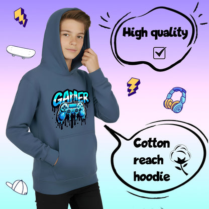 Fringoo gamer Sweat à capuche garçon Cotton Rich Soft Hooded Sweatshirt- Dripping gamer bleu