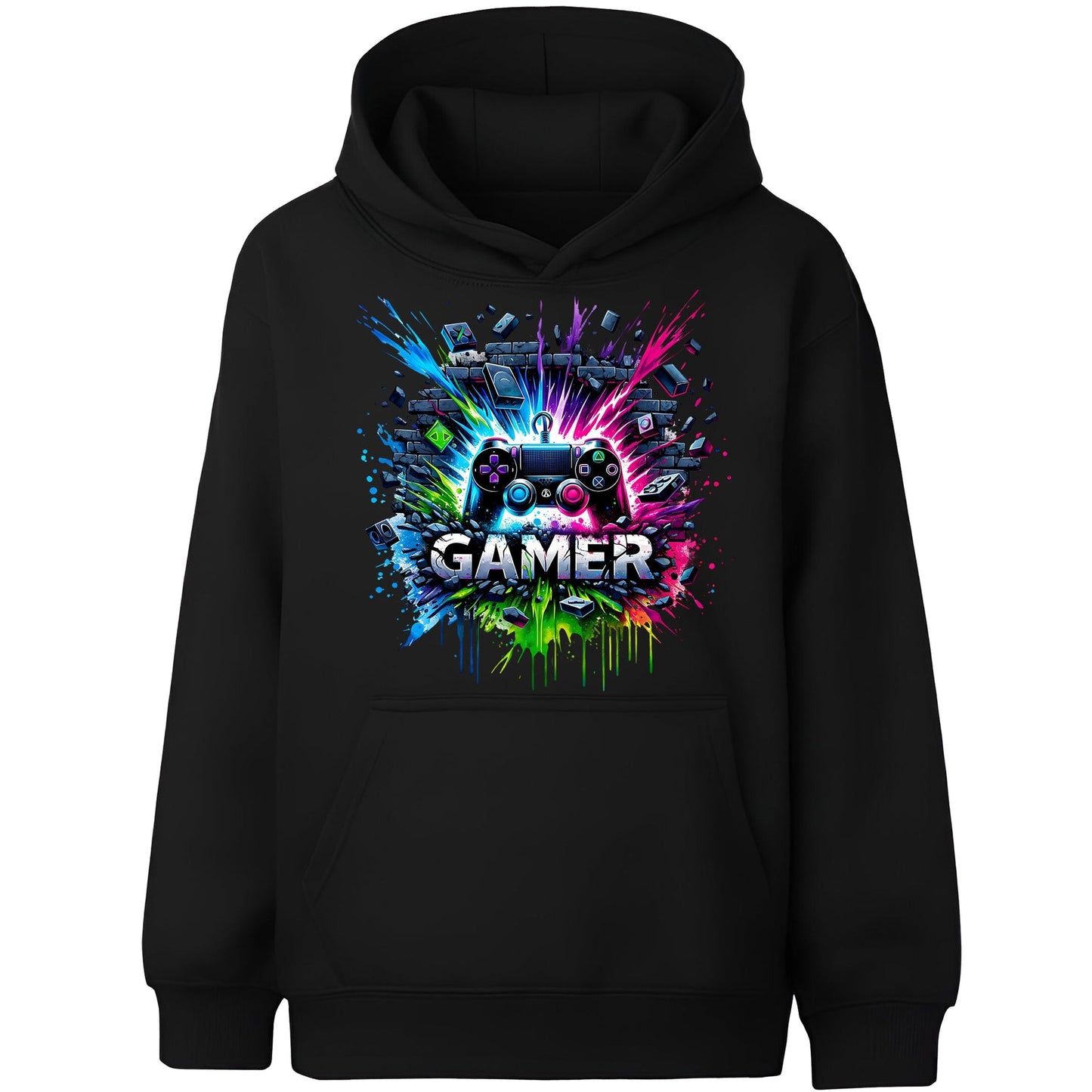 Fringoo gamer Sweat à capuche garçon Cotton Rich Soft Hooded Sweatshirt- gamer Splash noir