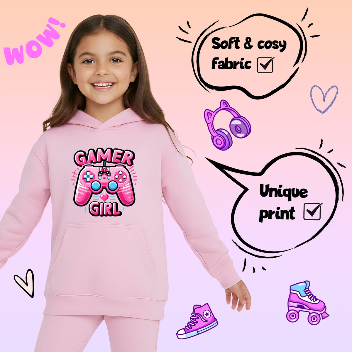 Kapuzenpullover Gymnastik – Fringoo Gaming Rosa für Mädchen Baumwollreich weich Kapuze – Gaming Pad Rosa