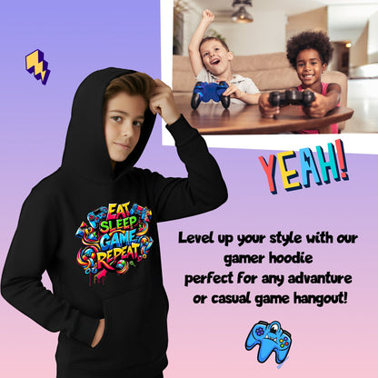 Fringoo gamer Sweat à capuche gris garçon Cotton Rich Soft Hooded Sweatshirt- Eat Game noir