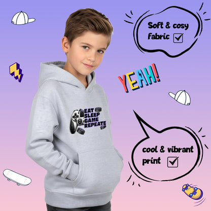 Fringoo gamer Sweat à capuche gris garçon Cotton Rich Soft Hooded Sweatshirt- Eat Game Pad gris