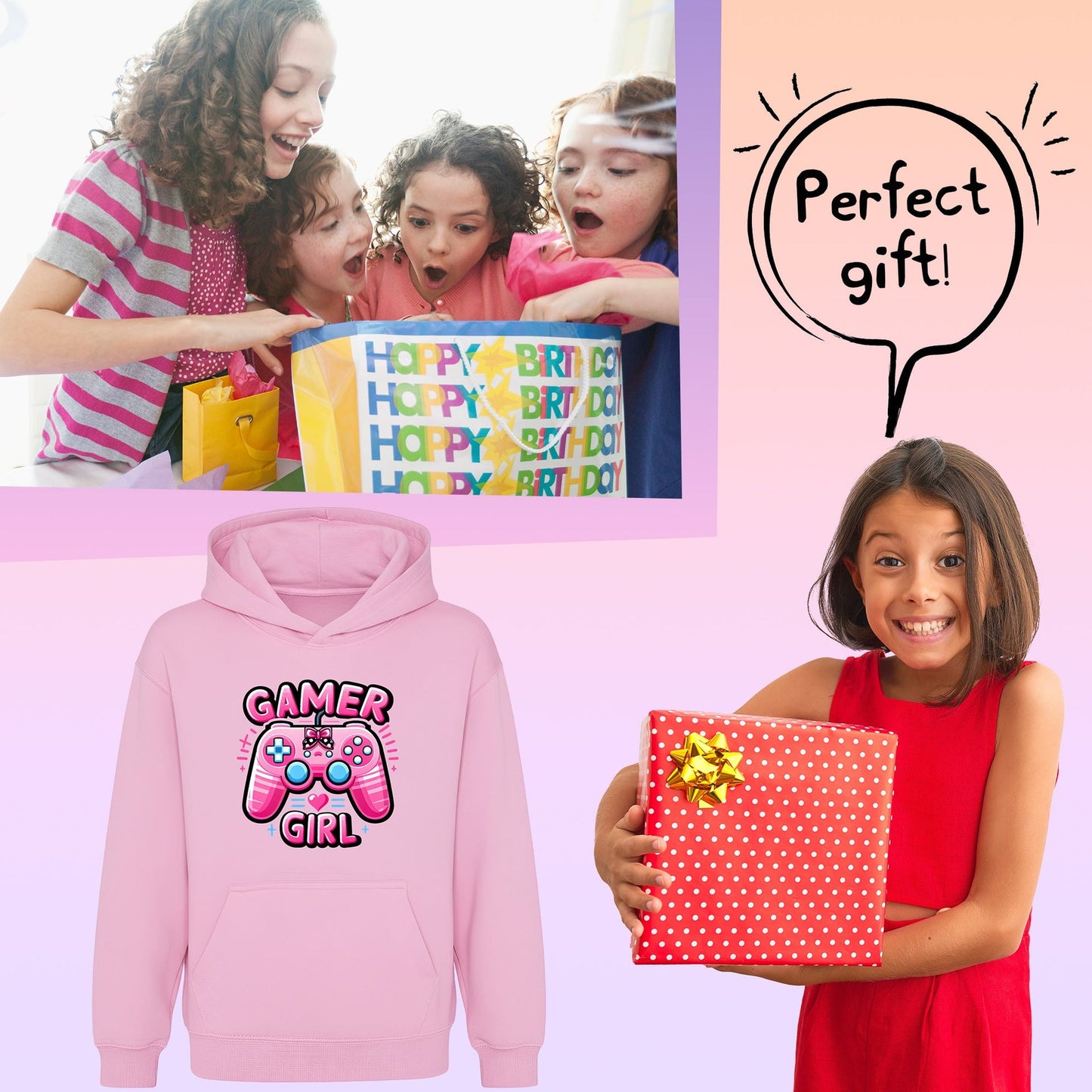 Sweat à capuche gymnastique – Fringoo gaming rose for Girls Cotton Rich Soft Hooded – gaming Pad rose