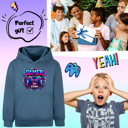 Sweat à capuche gaming – Fringoo gaming for Boys Cotton Rich Soft Hooded – gaming Zone bleu